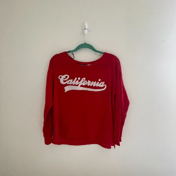 H&M/ Women's Red Long Sleeve Waffle Knit Tee with "California" Graphic, S - Picture 2 of 3